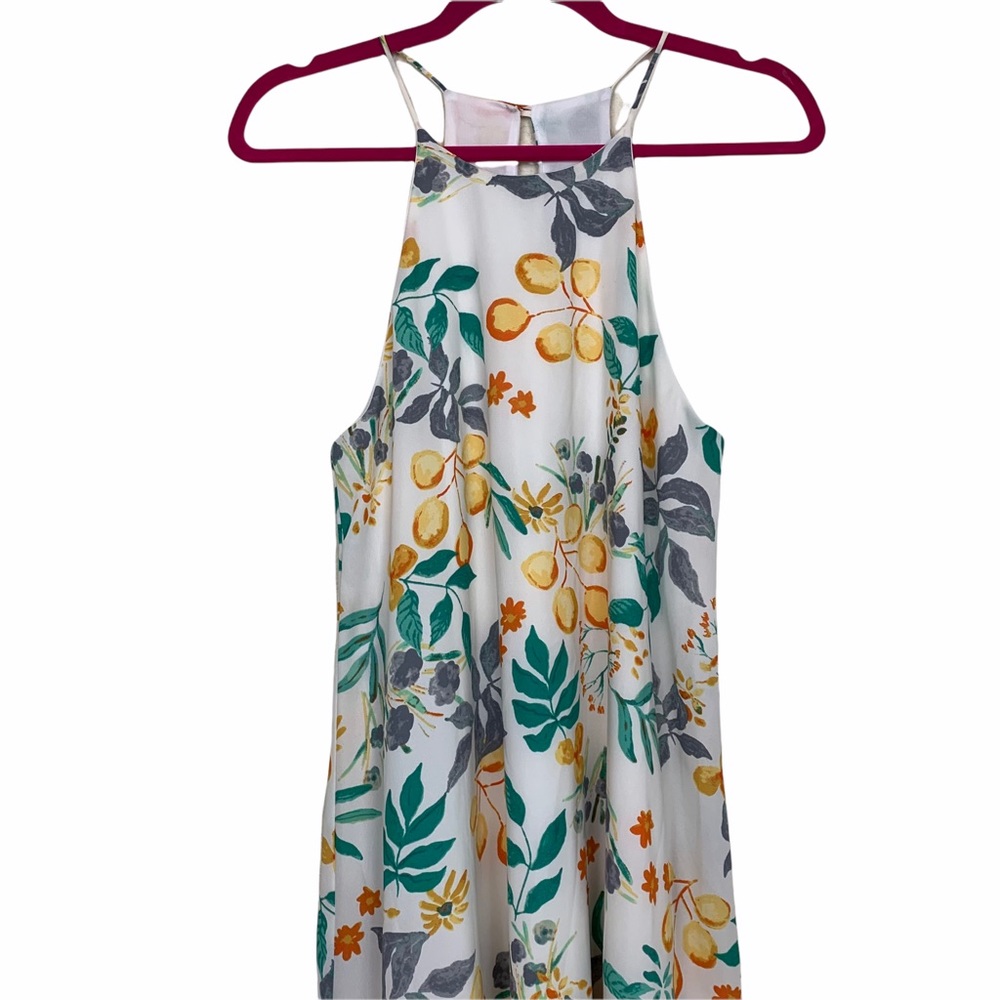 Everly High Neck Botanical Floral Lined Mini Dress - Picture 3 of 8
